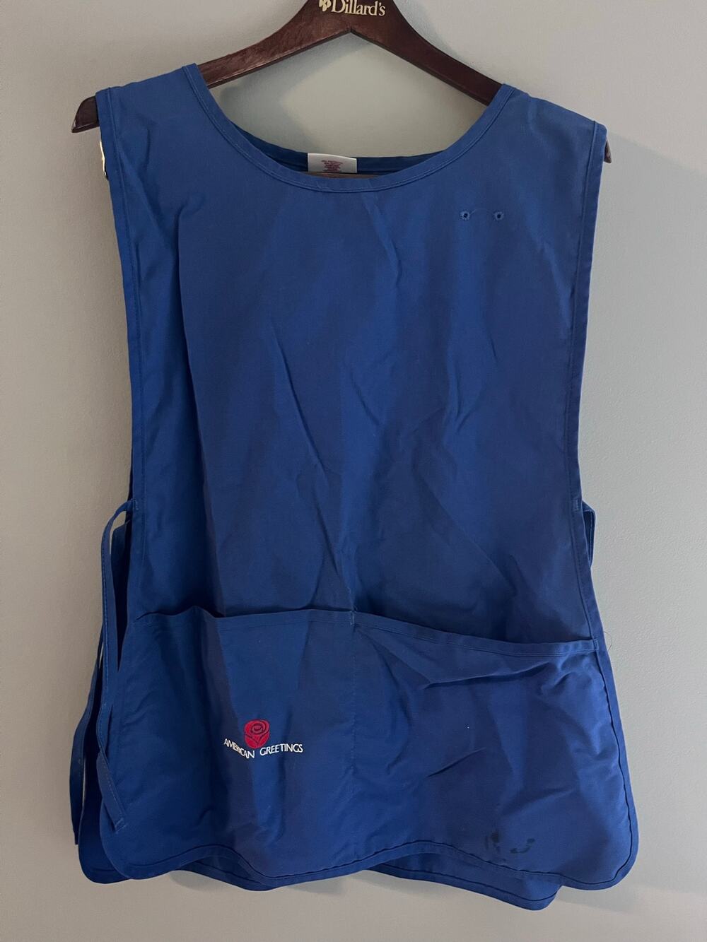 Vintage American Greetings Employee Apron Smock Vest Blue Rose Logo Pockets